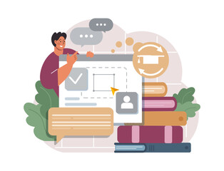 Poster - online education. character study remotely using internet, online