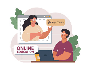 Poster - online education. character study remotely using internet, online
