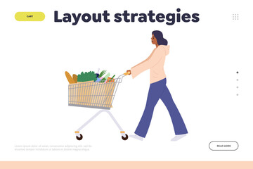 Sticker - Layout strategies landing page template for online shop service with happy customer character design