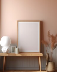 Wooden Frame with Poster Mockup, Generative ai