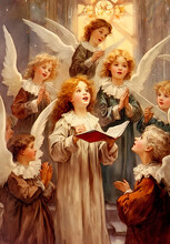 Watercolor Vintage Christmas Angels, Ephemera Victorian Christmas Angels, Retro Christmas Cards Of 19th Century