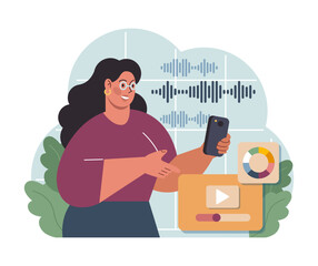 Poster - voice search. artificial intelligence virtual assistant. character