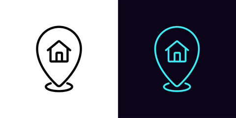 Poster - outline home pointer icon, with editable stroke. map pin with house sign, booking apartment service,