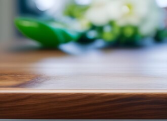 Close-up of a wooden table shot from the side.