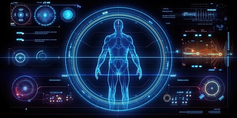 Futuristic HUD screen data hologram. Generative AI