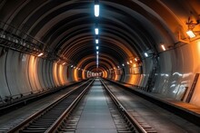 The Urban Underground Infrastructure By Taking A Close - Up View Of A Round Subway Tunnel With Tubing. Generative AI