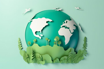 Poster - Paper cut , World environment and earth day concept , Save energy creative idea , Created with Generative Ai Technology