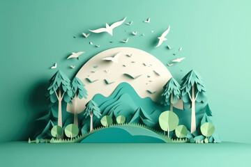 Wall Mural - Paper cut , World environment and earth day concept , Save energy creative idea , Created with Generative Ai Technology