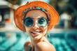 © ZaStock - beauty woman in hat and sunglasses enjoying with her summer vacation at swimming pool. generative AI