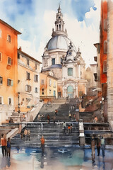 Illustration of Rome. watercolor style. city of Europe. color. drawing. visit. travel concept. vacations city. created with ai