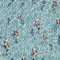 Fish in the water seamless pattern design, Asian pattern, Japanese textile, Chinese, Water, Sea, Ocean, River