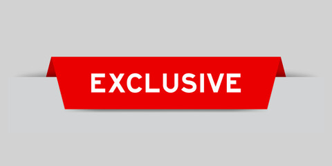 Sticker - Red color inserted label with word exclusive on gray background