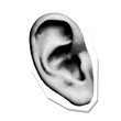 © LanaSham - Close Up Human Ear sticker. Halftone Part Of Body. 90s vector illustration.
