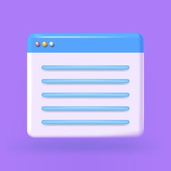 Poster - 3d Website window mockup isolated on purple background.