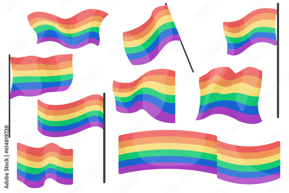 Pride month, illustrations with LGBT flag, set of developing flags of ...