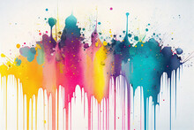 Rainbow Coloful Watercolor Dripping Paint, Paint Splashes With Drips, Paper Textured Background