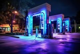 Fototapeta Londyn - Electric vehicle charging station in the evening  - made with Generative Ai