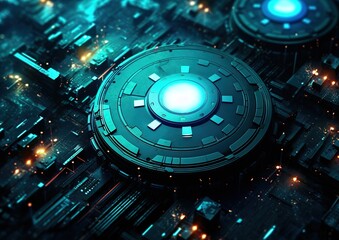 Poster - Abstract style on a blue background. display in futuristic cyberpunk style...
