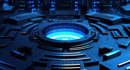 Poster - Abstract style on a blue background. display in futuristic cyberpunk style...