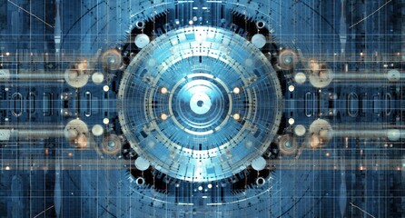 Poster - Abstract style on a blue background. display in futuristic cyberpunk style...
