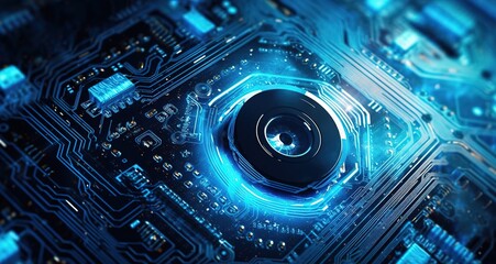 Poster - Abstract style on a blue background. display in futuristic cyberpunk style...