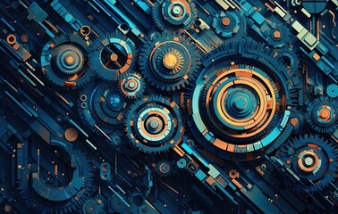 Poster - Gear and gear mechanisms. Hi-tech digital technologies and engineering. abstract tech background.