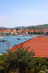 Wall Mural - Lush Mediterranean garden in Vela Luka, small town on island Korcula, Croatia.