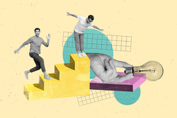Poster - Exclusive picture sketch collage image of competitive guy running giving best idea isolated creative background