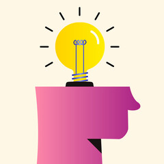 Human head silhouette with lightbulb bussines concept illustration. Vector 10 eps