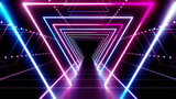 Fototapeta Przestrzenne - Neon Line Tunnel glowing Fluorescent light corridor stage 3D illustration background