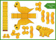 Kids craft game template. Create to cut and glue a paper 3d dinosaur. DIY papercraft cutout puzzle toys. Activity worksheet for children. Vector printable education game. Birthday decor. 