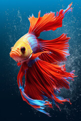 Aufkleber - An abstract surreal photograph of a Betta fish splashed in bright paint, contemporary colors and mood social background.  Generative AI technology.