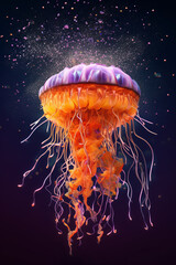 Leinwandbilder - An abstract surreal photograph of a Jellyfish splashed in bright paint, contemporary colors and mood social background.  Generative AI technology.