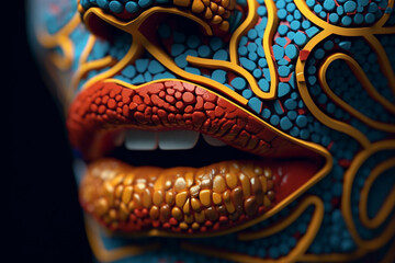 Aufkleber - An abstract drawing of lips with intricate patterns and designs inspired by different cultures and traditions, celebrating diversity and individuality.  Generative AI technology.