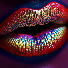 Aufkleber - An experimental photography of abstract lips captured with macro lenses, revealing intricate details, textures, and patterns that are not visible to the naked eye.  Generative AI technology.