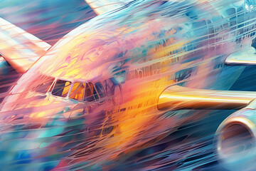 Aufkleber -  An artistic representation of abstract airplanes in the form of transparent layers or overlapping shapes.  Generative AI technology.