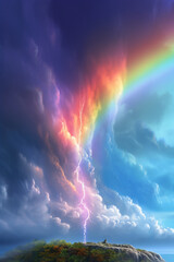 Aufkleber -  A digital artwork featuring a rainbow stretching across the sky, symbolizing hope, promise, and the beauty that can emerge after a storm.  Generative AI technology.
