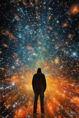 Aufkleber -  A digital composition of a person's silhouette against a backdrop of stars and galaxies.  Generative AI technology.