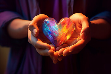 Aufkleber -  A digital artwork featuring hands holding a heart-shaped symbol, expressing love, compassion, and the power of hope to unite and heal.  Generative AI technology.