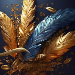 Leinwandbilder -  A creative composition of wheat ears intertwined with other elements, such as feathers or ribbons, creating a whimsical and textured image. Generative AI technology.