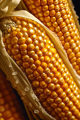 Poster -  A macro photograph of maize corn silk, capturing its delicate strands and golden hue, adding a touch of elegance to the image.  Generative AI technology.