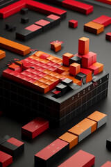 Poster - A creative composition of a black and red month lined desk calendar with vibrant post-it notes sticking out, representing important deadlines and tasks.  Generative AI technology.