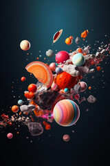 Aufkleber - A digital composition of abstract objects floating in space, creating a surreal and ethereal atmosphere.  Generative AI technology.
