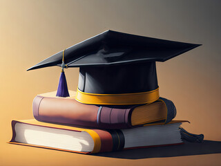 Graduation Hat with books Watercolor. ai generative
