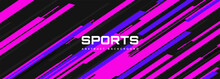 Modern Sports Banner Design With Diagonal Black, Pink And Blue Lines. Abstract Sports Background. Vector Illustration