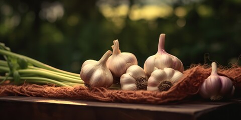 Wall Mural - AI Generated. AI Generative. Fresh dry eco organic vegetable garlic. Healthy farm harvest Graphic Art