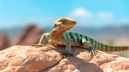 Wall Mural - Lizard Enjoying the Sun on a Rock in Desert