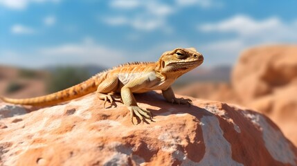 Wall Mural - Lizard Enjoying the Sun on a Rock in Desert