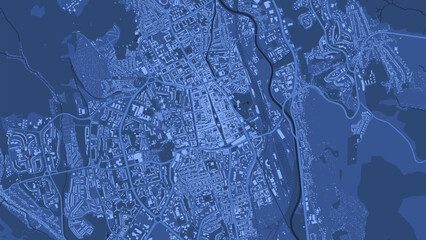 Detailed blue vector map poster of Kosice city, linear print map. Skyline urban panorama. Decorative graphic tourist map of Kosice territory.