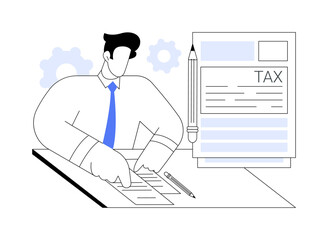 Sticker - Filing tax form abstract concept vector illustration.